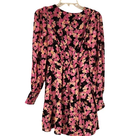 Kate Spade Pink and Black Floral Long Sleeve Dress - 00 - Picture 4 of 6